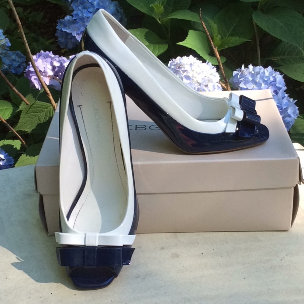 BCBG Navy and White Patent Shoes